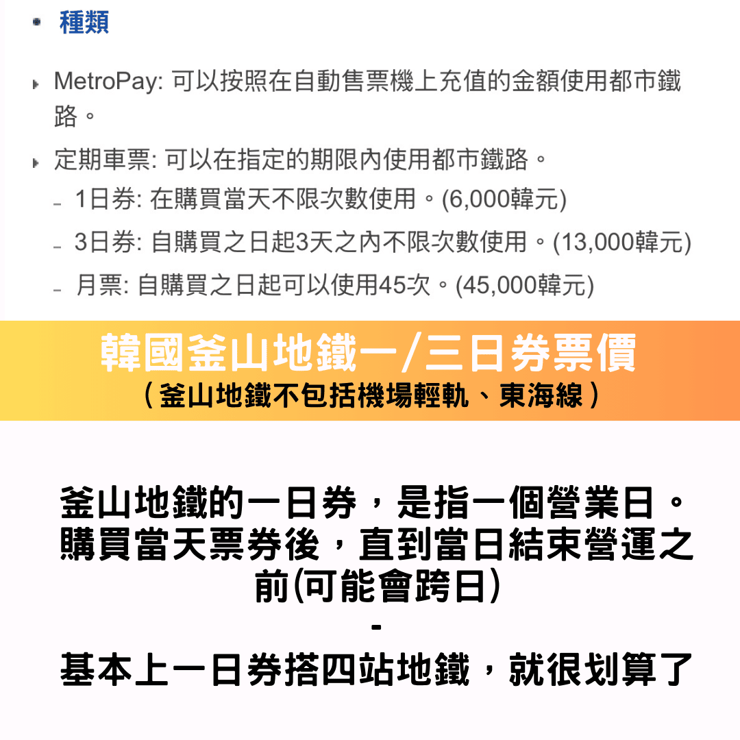 韓國釜山地鐵專用一日券/三日券購買、使用篇 - 第1張圖